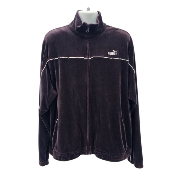 Vintage Puma Mens XXL Track Jacket Velour Brown Zipper Long Sleeve Logo Retro - Picture 1 of 7